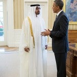 HH Gen. Sheikh Mohammed bin Zayed Al Nahyan (left) meets with U.S. President Barack Obama (Right) in D.C. (Photo Credit: The White House)